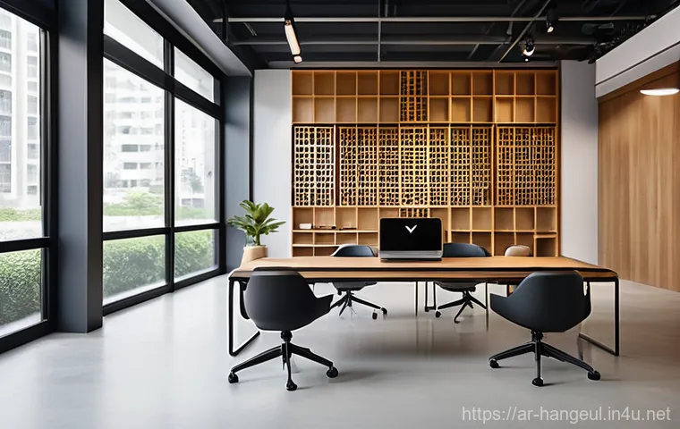 한글과 웹사이트 디자인 - **Cultural Synergy in a Modern Workspace:** A group of young, diverse professionals, including Arab ...