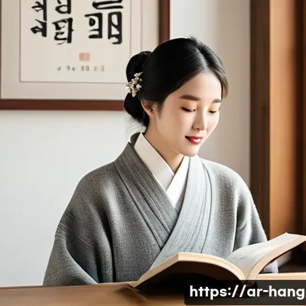 한글을 배우는 유명 외국인 - Image Prompt 1:** A renowned international actress, elegantly dressed in a chic, modest outfit (e.g....